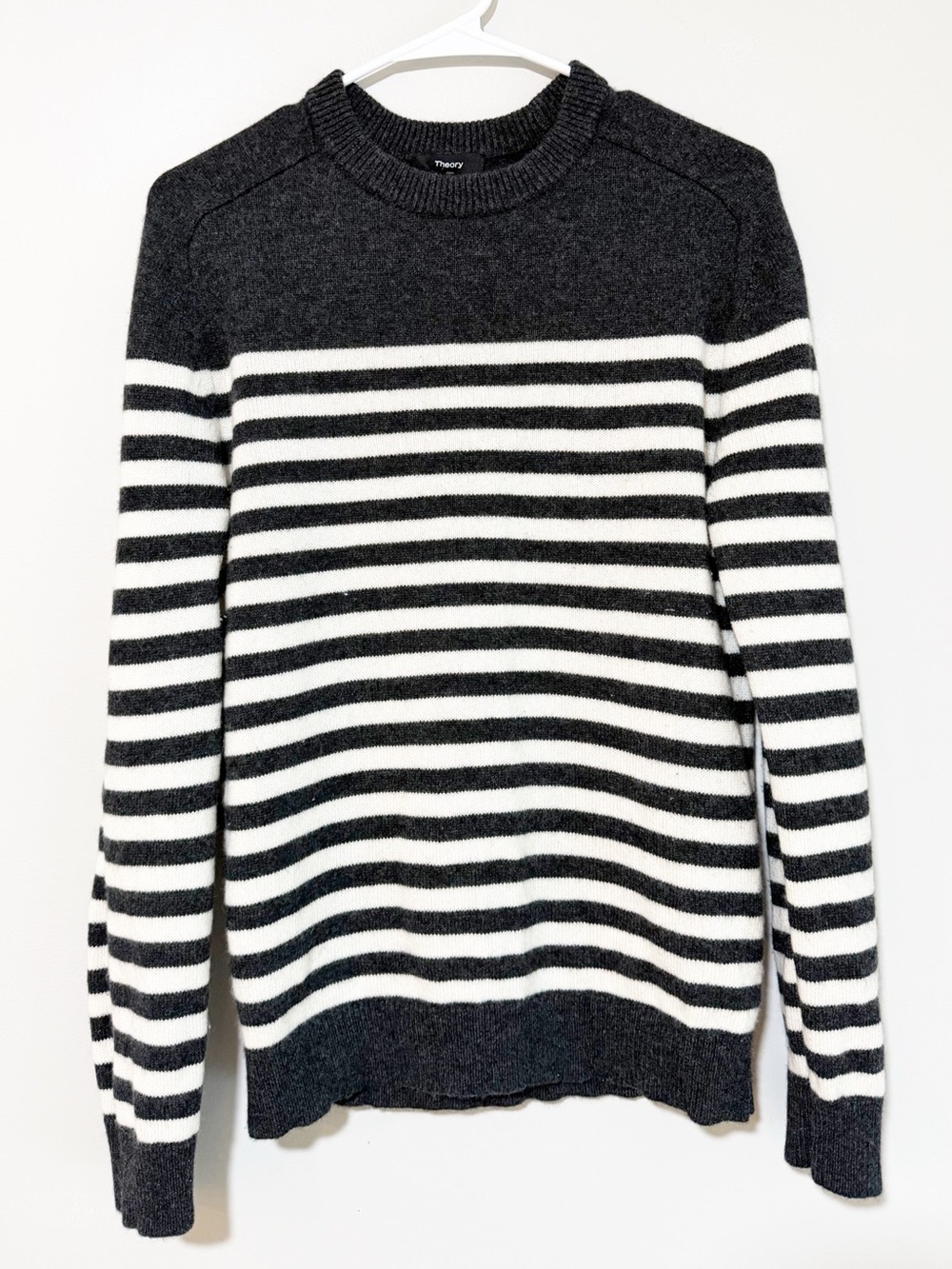 Theory wool cashmere oversized striped sweater charcoal size extra small